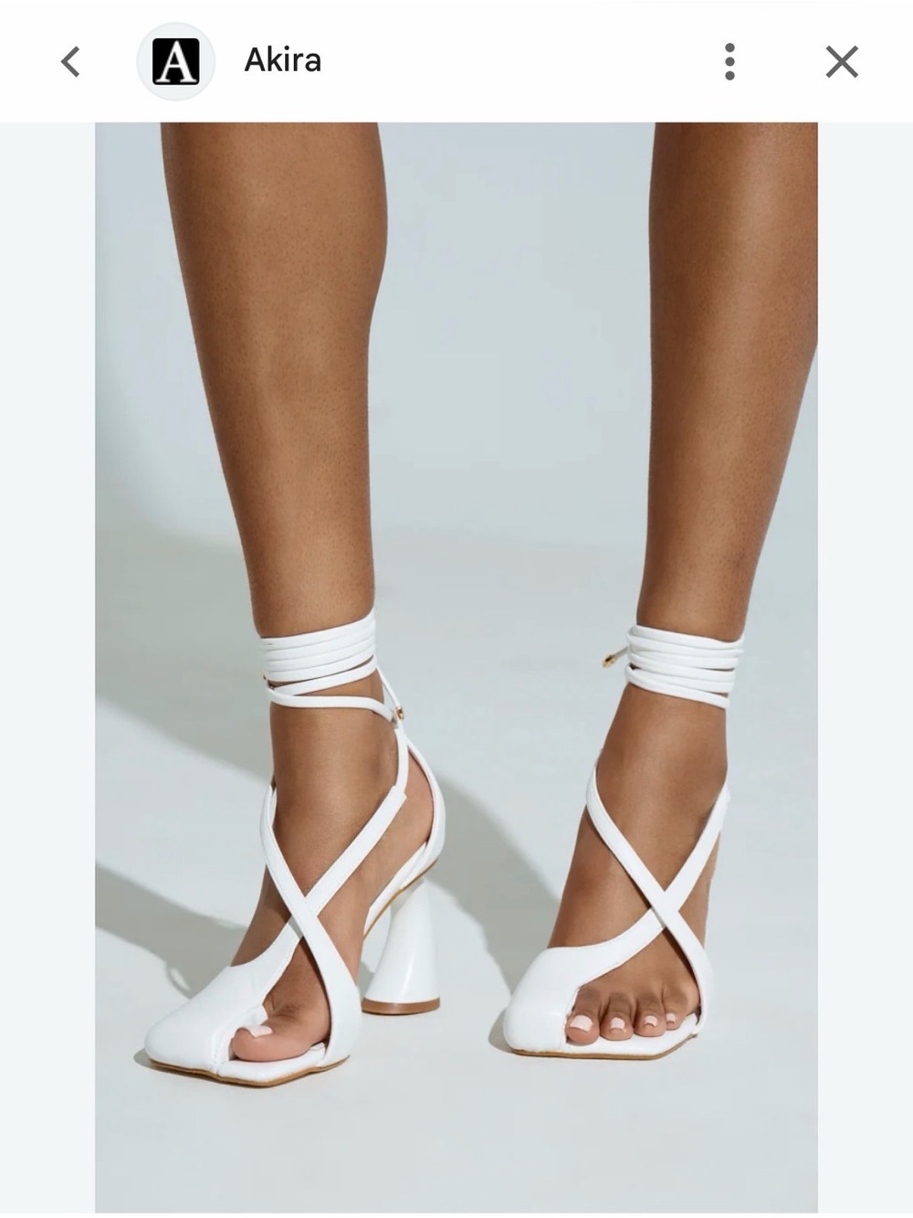 AKIRA Unique Toe White Lace Up Heels